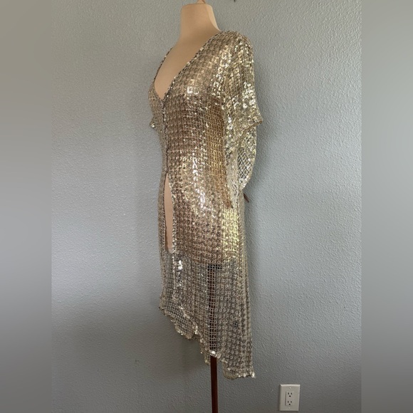NWT Eastnwest Label Medusa Kimono Sequin Square Duster in Gold Size 1(S/M) - Picture 5 of 9